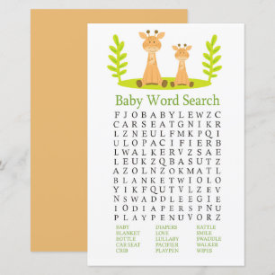 Papier Jeu de recherche de mots pour Baby Shower Girafe