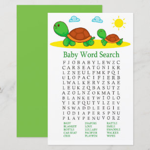 Papier Jeu de recherche de mots pour Baby Shower Tortue