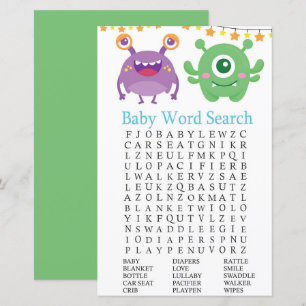 Papier Jeu de recherche de mots pour la baby shower Monst
