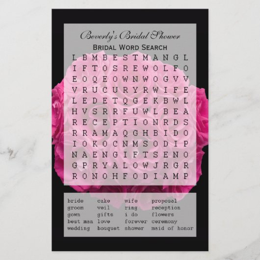 Papier Jeu de recherche de mots pour la fête nuptiale - R (Devant)