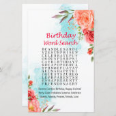 Papier Jeu de recherche de mots pour l'anniversaire de ro (Devant / Derrière)