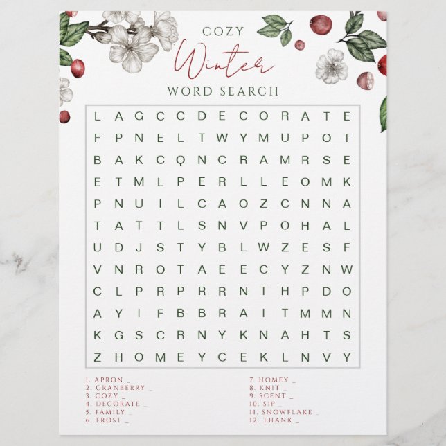 Papier Jeu de recherche de mots pour un hiver cosy  (Devant)