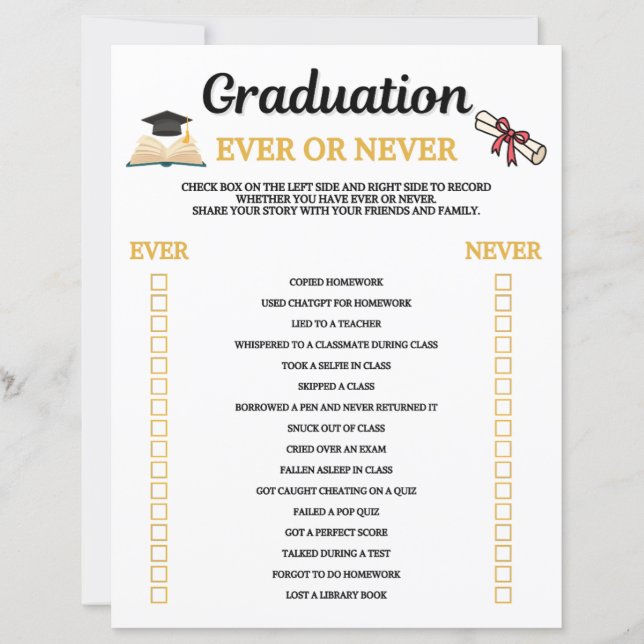 Papier Jeu de remise de diplômes Ever Or Never (Devant)