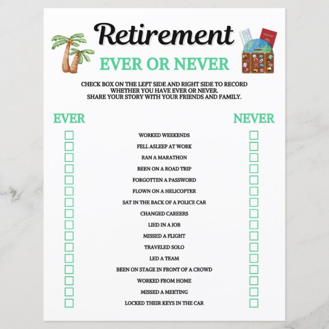 Papier Jeu de retraite Ever ou Never (Devant)