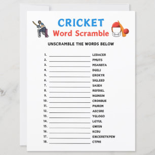 Papier Jeu de ruée au mot cricket