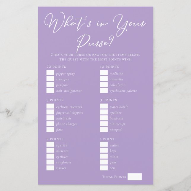 Papier Jeu de Salle de Mariage Objets Violet Lilas dans S (Devant)