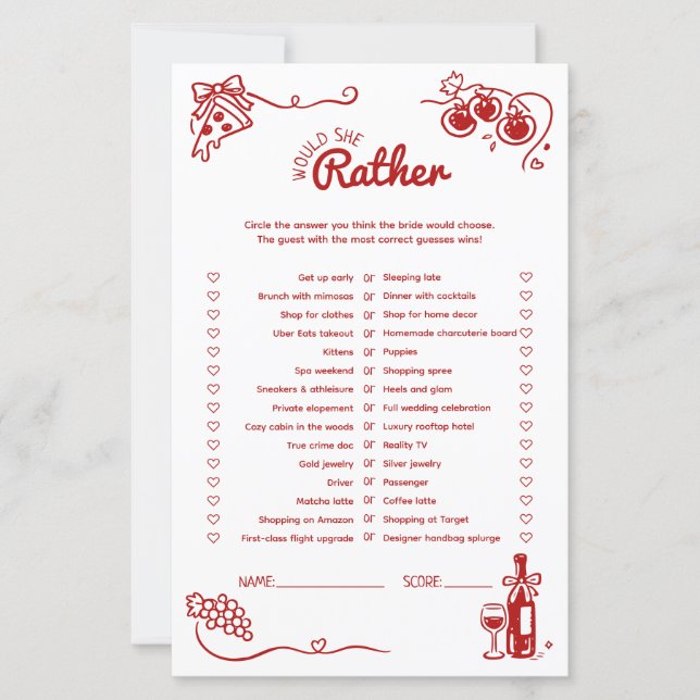 Papier Jeu de Salle de Mariage 'Préfèrerait-Elle Cela Amo (Devant)