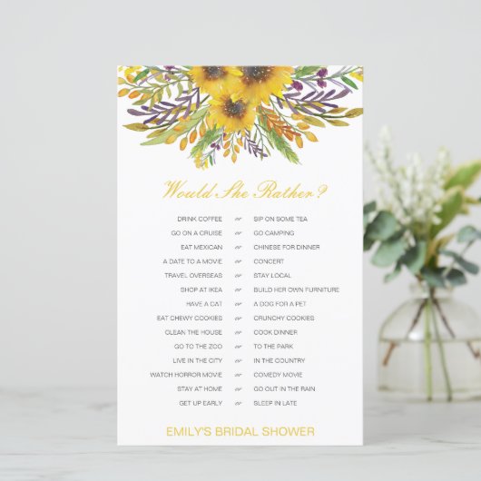 Papier Jeu de Salle de Mariage 'Would She Rather' IMPRIMÉ (Debout devant)