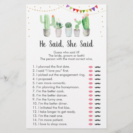 Papier Jeu de société Gold Fiesta Cactus Il a dit/Elle a  (Devant)