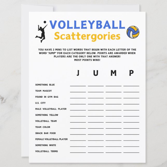 Papier Jeu de stractergories de volleyball (Devant)