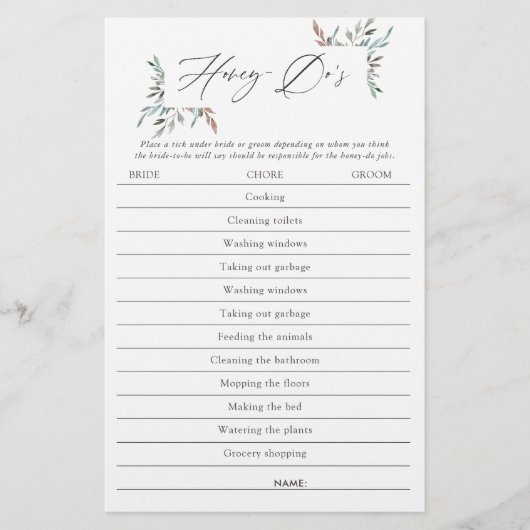 Papier Jeu de tâches de mariage hivernal avec verdure rus (Devant)