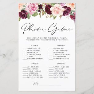 Papier Jeu de téléphone Fleurs aquarelles Bourgogne et pê