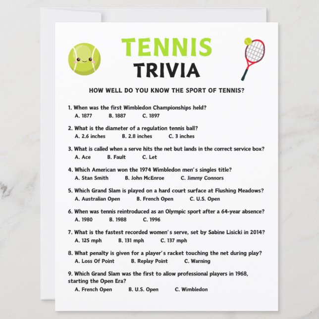 Papier Jeu de tennis Trivia (Devant)