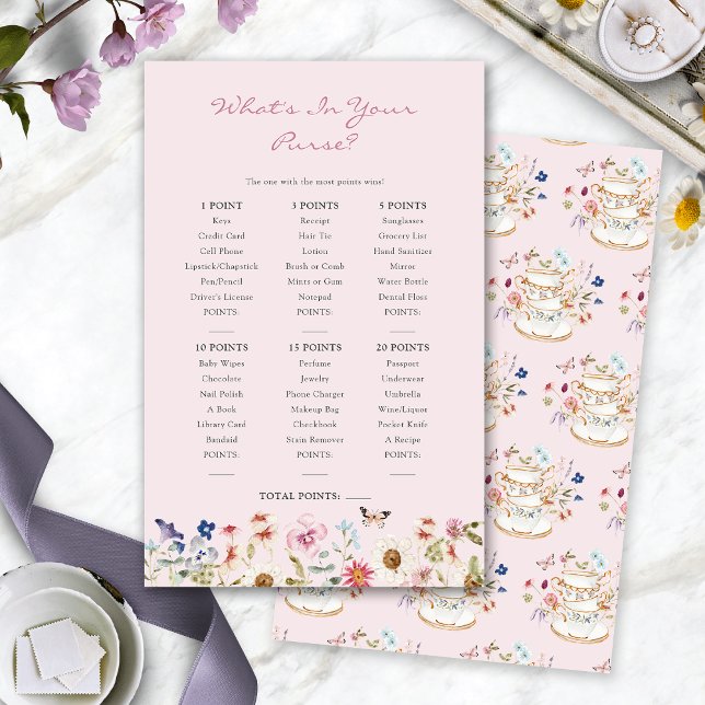 Papier Jeu de thé Fête des mariées (Pink Bridal Shower What's In Your Purse Tea Game by Painted Paperie
)
