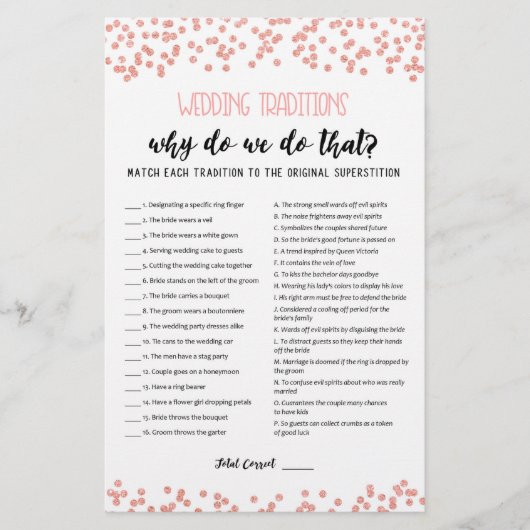 Papier Jeu de traditions de mariage avec réponses (Devant)