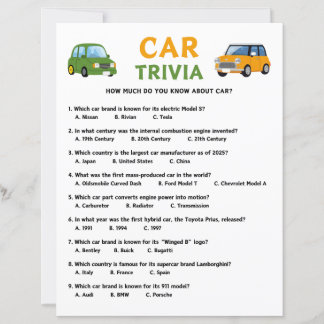 Papier Jeu de Trivia Car