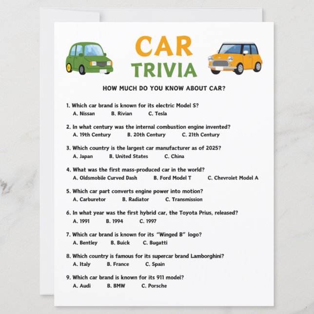 Papier Jeu de Trivia Car (Devant)