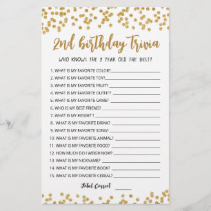Papier Jeu de trivia modifiable pour le 2e anniversaire