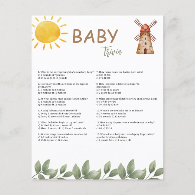 Papier Jeu de trivia pour Baby Shower (Devant)