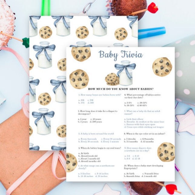 Papier Jeu de trivia pour bébé shower lait, arc et cookie (Créateur téléchargé)
