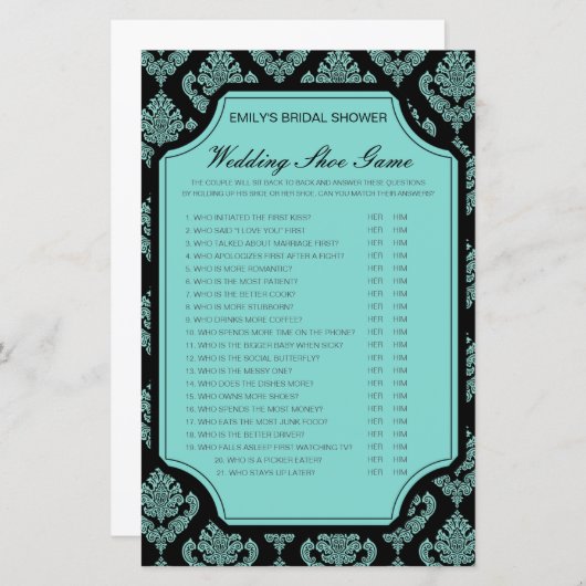 Papier Jeu de Wedding shower de chaussures Mariage modifi (Devant / Derrière)