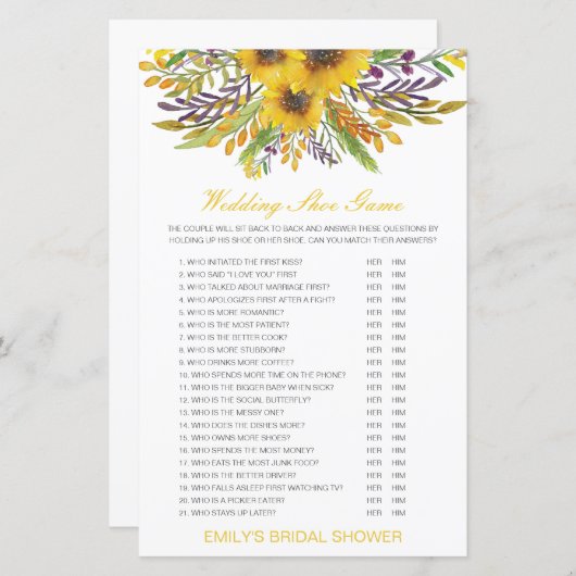 Papier Jeu de Wedding shower de chaussures Mariage modifi (Devant / Derrière)