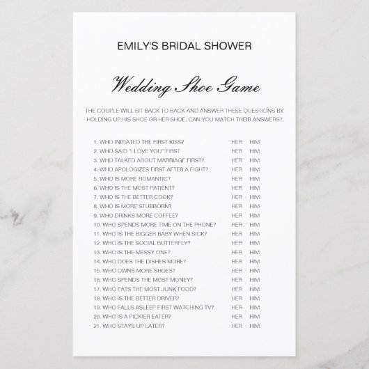 Papier Jeu de Wedding shower de chaussures Mariage modifi (Devant)