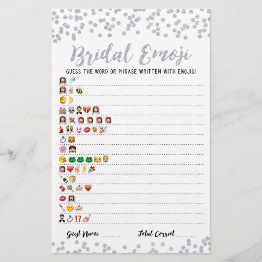 Papier Jeu d'emoji de mariage avec réponses Jeu de shower (Devant)