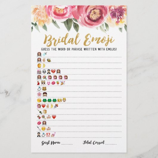 Papier Jeu d'emoji de mariage avec réponses Jeu de shower (Devant)
