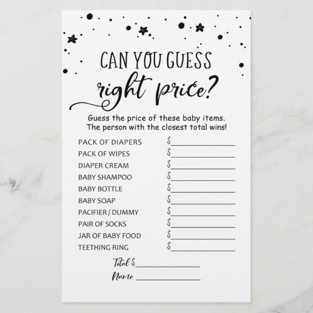 Papier Jeu devinez le juste prix Jeu Baby Shower Party (Devant)