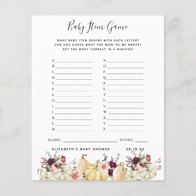 Papier Jeu d'objets pour bébé | Jeu de baby shower (Devant)