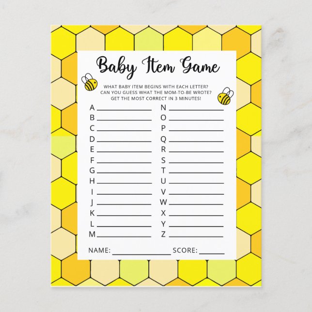 Papier Jeu d'objets pour bébé. Jeu de Baby Shower (Devant)