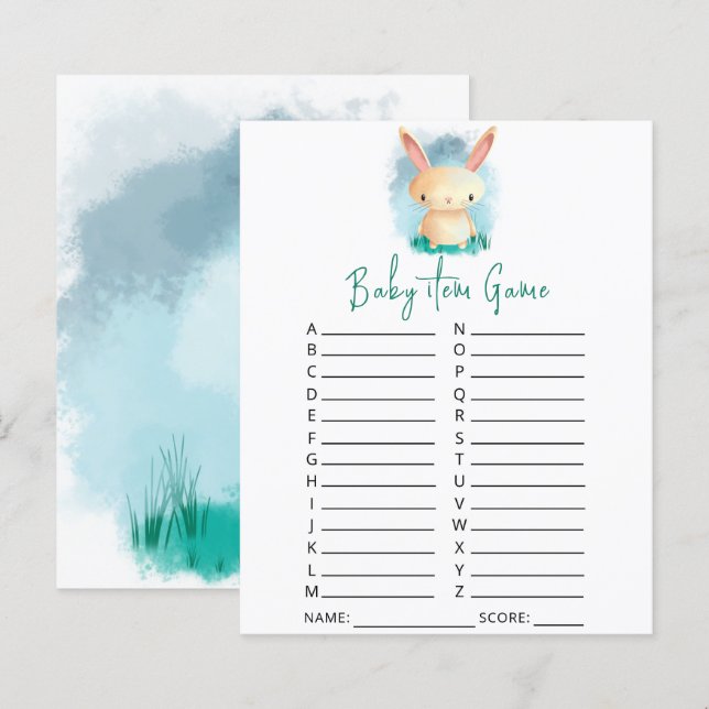 Papier Jeu d'objets pour bébé lapin. Jeu de baby shower (Devant / Derrière)