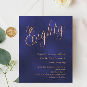 Papier Jeu d'or bleu marine 80e anniversaire invitation