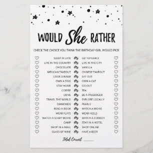 Papier Jeu éditable de Birthday Would She Rather