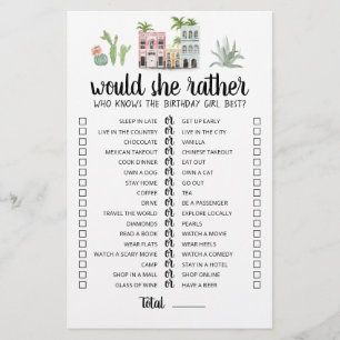 Papier Jeu éditable de Birthday Would She Rather