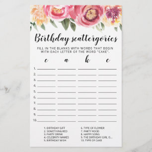 Papier Jeu éditable de Scattergories d'anniversaire
