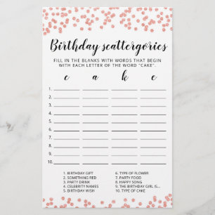 Papier Jeu éditable de Scattergories d'anniversaire