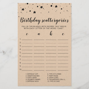 Papier Jeu éditable de Scattergories d'anniversaire