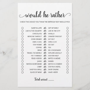 Papier Jeu éditable de type 'Would He Rather' pour annive