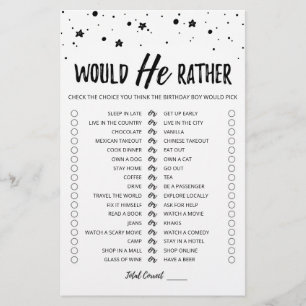 Papier Jeu éditable de type 'Would He Rather' pour annive