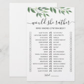 Papier Jeu éditable de 'Would She Rather' pour anniversai (Devant / Derrière)