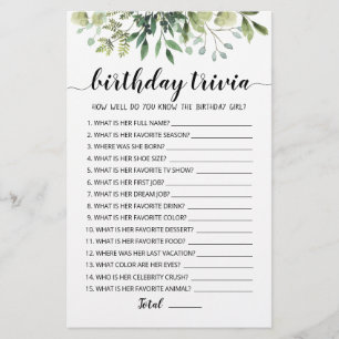 Papier Jeu éditable pour Anniversaire Trivia