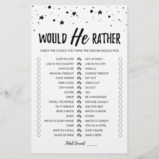 Papier Jeu éditable 'Wedding Would He Rather' pour mariag (Devant)