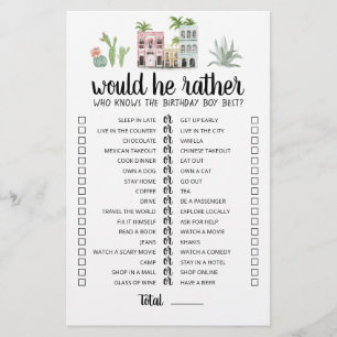 Papier Jeu éditable 'Would He Rather' pour anniversaire