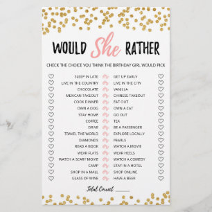 Papier Jeu éditable 'Would She Rather' pour anniversaire