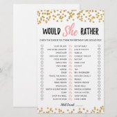Papier Jeu éditable 'Would She Rather' pour anniversaire (Devant / Derrière)