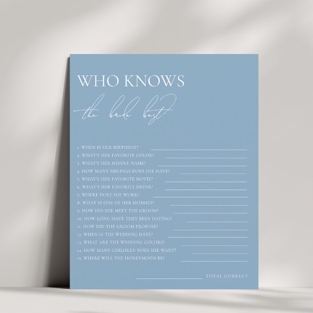 Papier Jeu élégant 'Qui connaît le mieux la mariée' avec  (Créateur téléchargé)