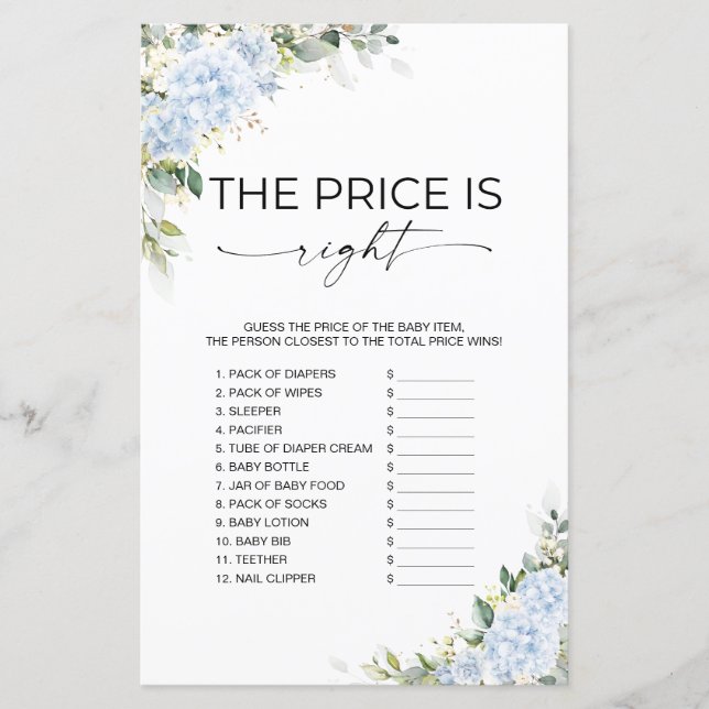 Papier Jeu Fleuriste Hydrangea Bleu The Price Is Right (Devant)