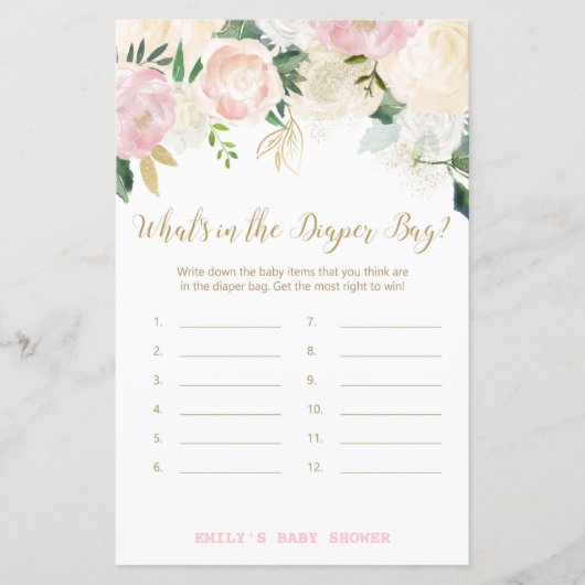 Papier Jeu Floral Blush rose et or Baby shower IMPRIMER (Devant)